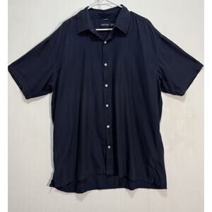 Nautica Silk Blend Navy Blue Button Up Short Sleeve Shirt Men's Sz XXL